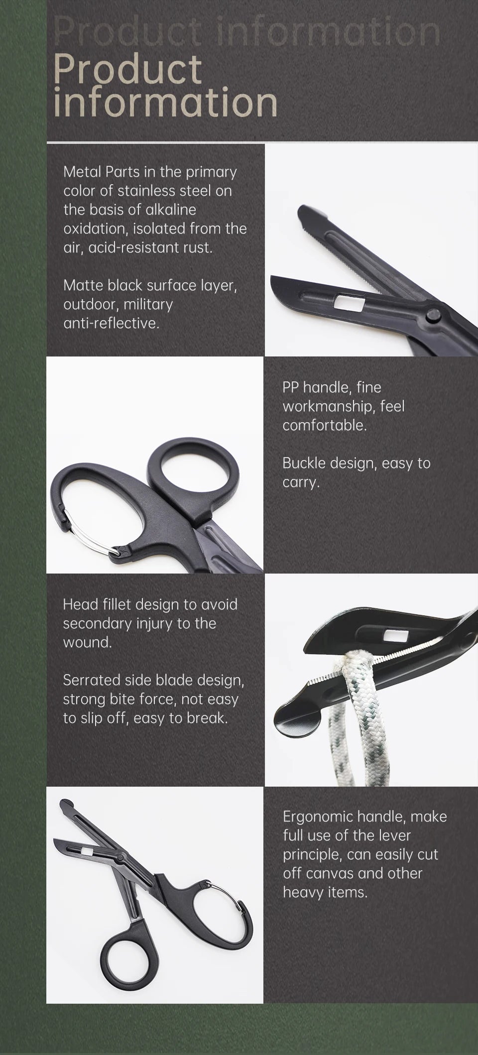 Rhino Medical Scissors Trauma Shears 18.5cm Bandage Shears Emergrncy Scissors Fluoride-Coated Stainless Steel