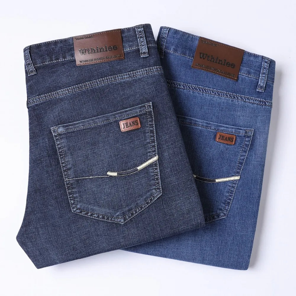 Wthinlee Business Men Jeans Casual Straight Stretch Fashion Classic Blue Black Work Denim Trousers Spring Summer Brand Clothing
