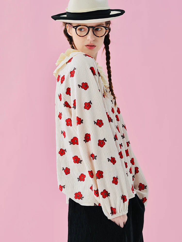 IMAKOKONI Original Design Collar Floral Long Sleeve Hoodie T-shirt for Summer Women 244968 Secondary image