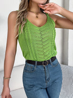 Spring Summer Casual V Neck Hollow Out Knitted Vest Solid Color Sleeveless Tops Orange Green White Khaki 2026 Women Clothes