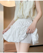 Sweet Bow Pleated Fluffy Skirts for Women Summer Korean Style Elastic Waist Lantern Skirt Woman Loose White A-Line Short Skirts