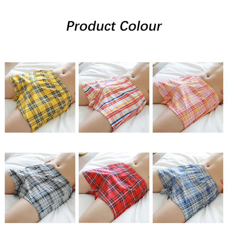 100%Cotton Fashion Boxer Shorts Men's Underwear Youth Breathable Comfortable Loose Underpants Classic Plaid Arrow Pants Homewear