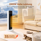 Aigostar Energy-Saving Fan Heater with Thermostat, 2000W PTC Ceramic Fan Heater with Remote Control, 70° Oscillation, 4 Modes