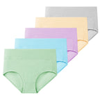 Molasus 5pcs Women's Cotton Panties Seamless Underwear High Waist Full Coverage Ladies Briefs Set Breathable Underpant Plus Size