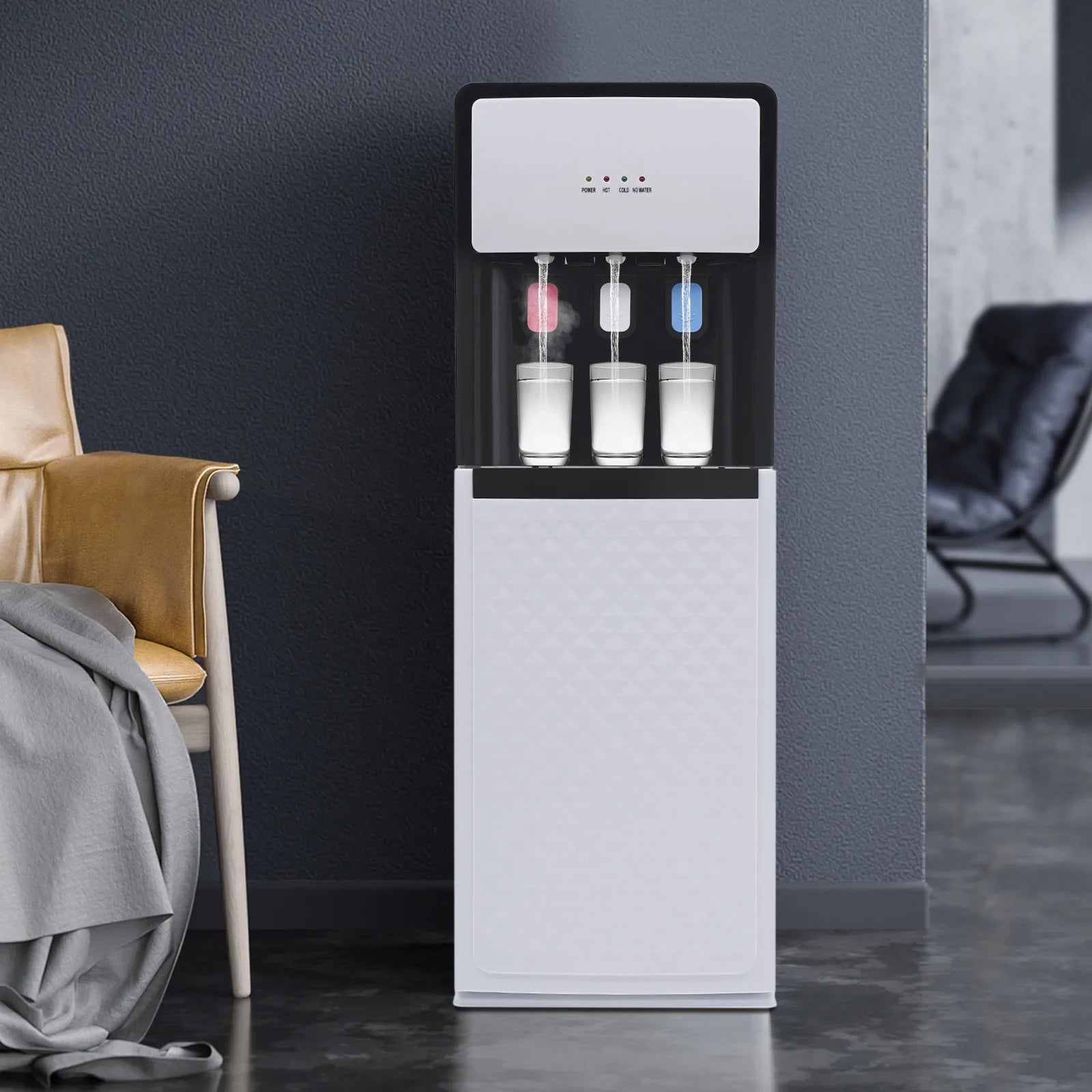 Modern White Bottom Loading Water Dispenser Hot/Cold Water Cooler Dispenser with Anti-Scalding Design for Offices Homes Gyms