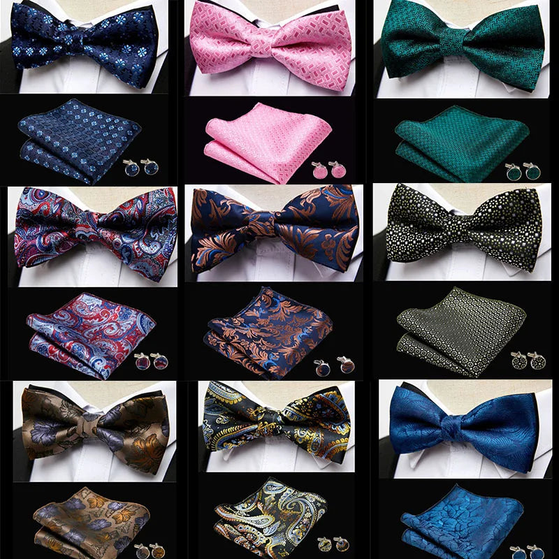 HUISHI Classic Blue Bowties For Men  Paisley Floral Bow Tie Pocket Square Cufflinks Suit Set Wedding Party Plaid Solid Butterfly Image principale du produit