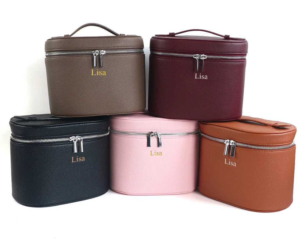 Large-capacity PU leather cosmetic box with internal storage box, customizable names and letters, travel portable cosmetic bag