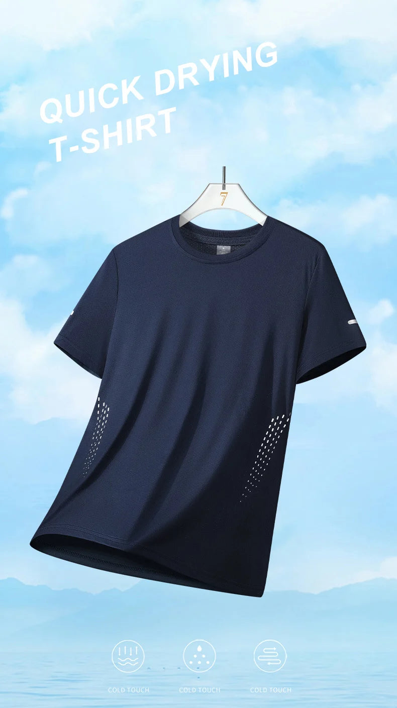 CHRLCK Men's Hiking Quick Drying T-shirts Breathable Running Fishing Tees Soft Elasticity Outdoor Sports Short Shirt Summer