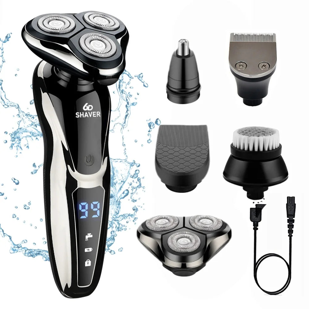 Electric Shaver Set Professional Razor Waterproof Beard Nose Facial Hair Trimmer Rotary 3D Floating Shaving Rechargeable for Men