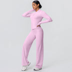 2pieces Quick Drying Sports Fitness Clothing Yoga Set Women Yoga Zipper Long Dleeves High Waisted Breathable Wide Leg Pants Set