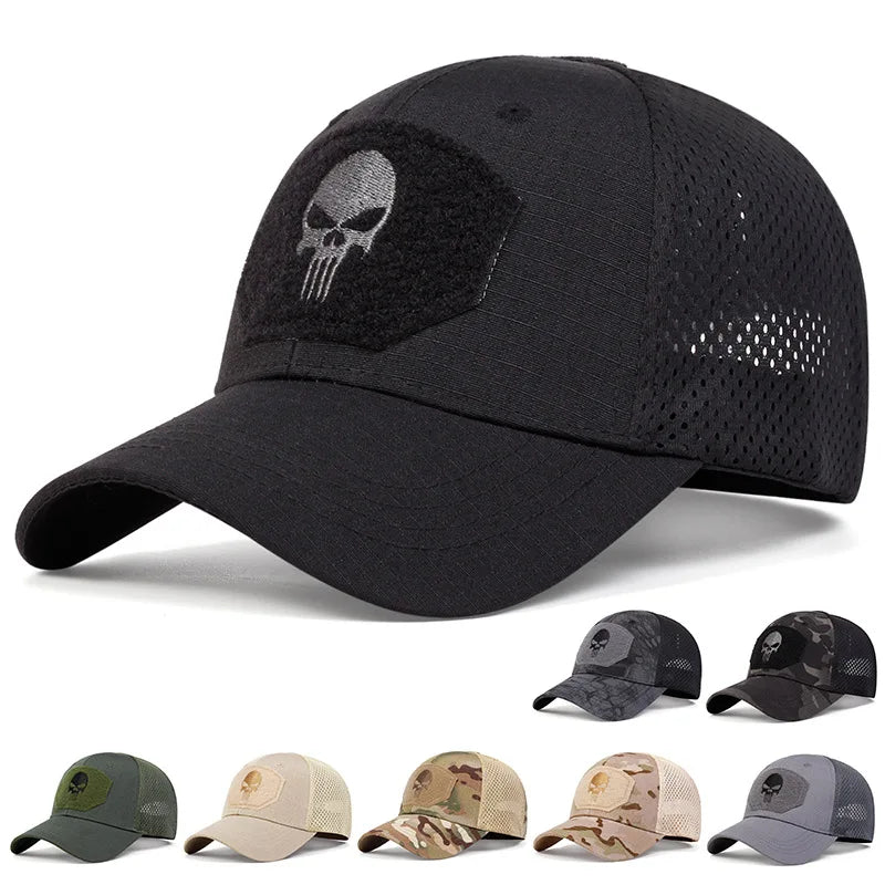 Skull Tactical Airsoft Cap Adjustable Breathable Sun Visor Trucker Hat Mesh Hunting Hiking Snapback Baseball hats gorra Image principale du produit