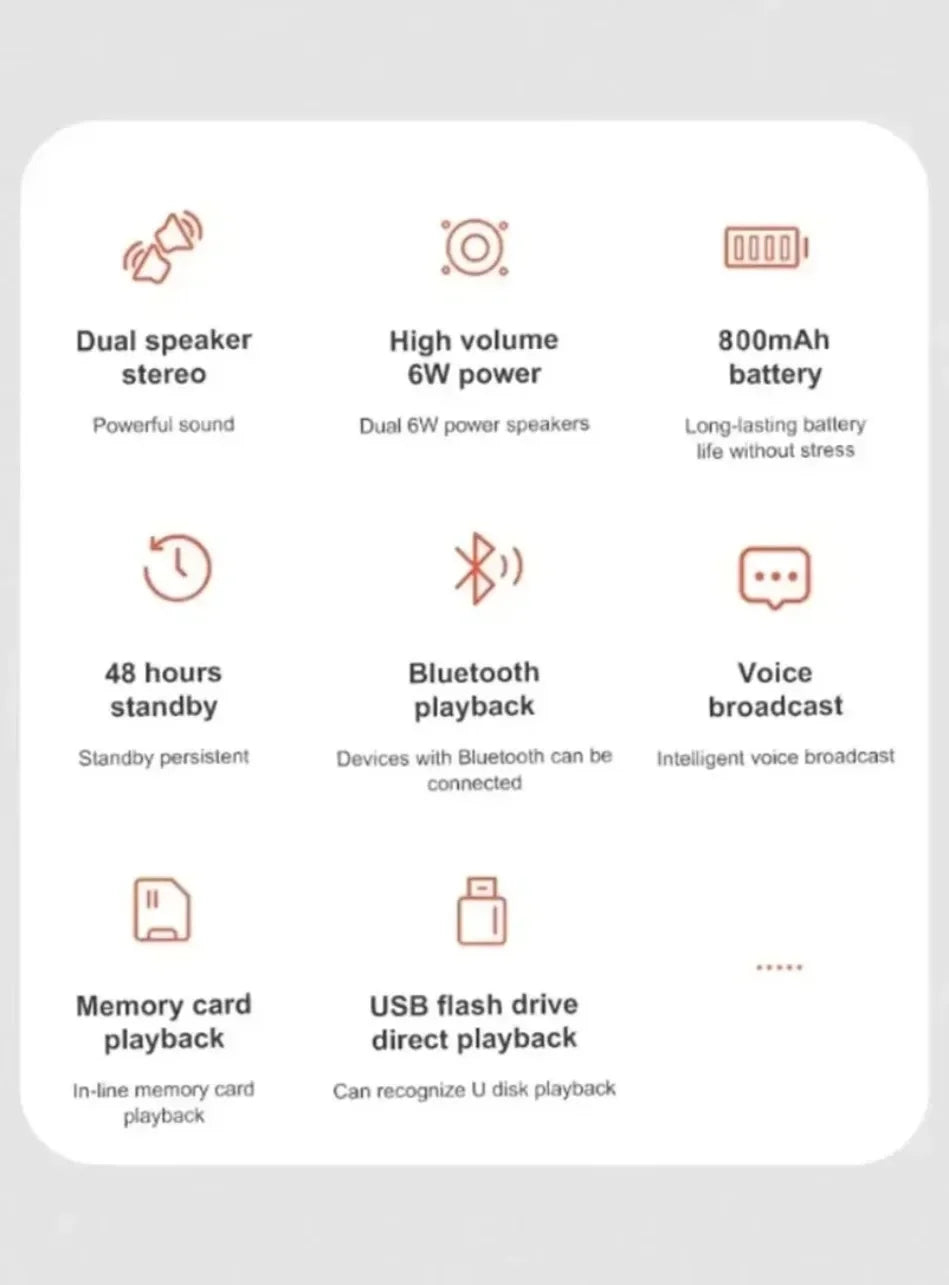 Lenovo TF USB Bluetooth Wireless Speaker Portable Dual Speaker Stereo Outdoor Playback FM Voice Broadcasting Subwoofer Speakers