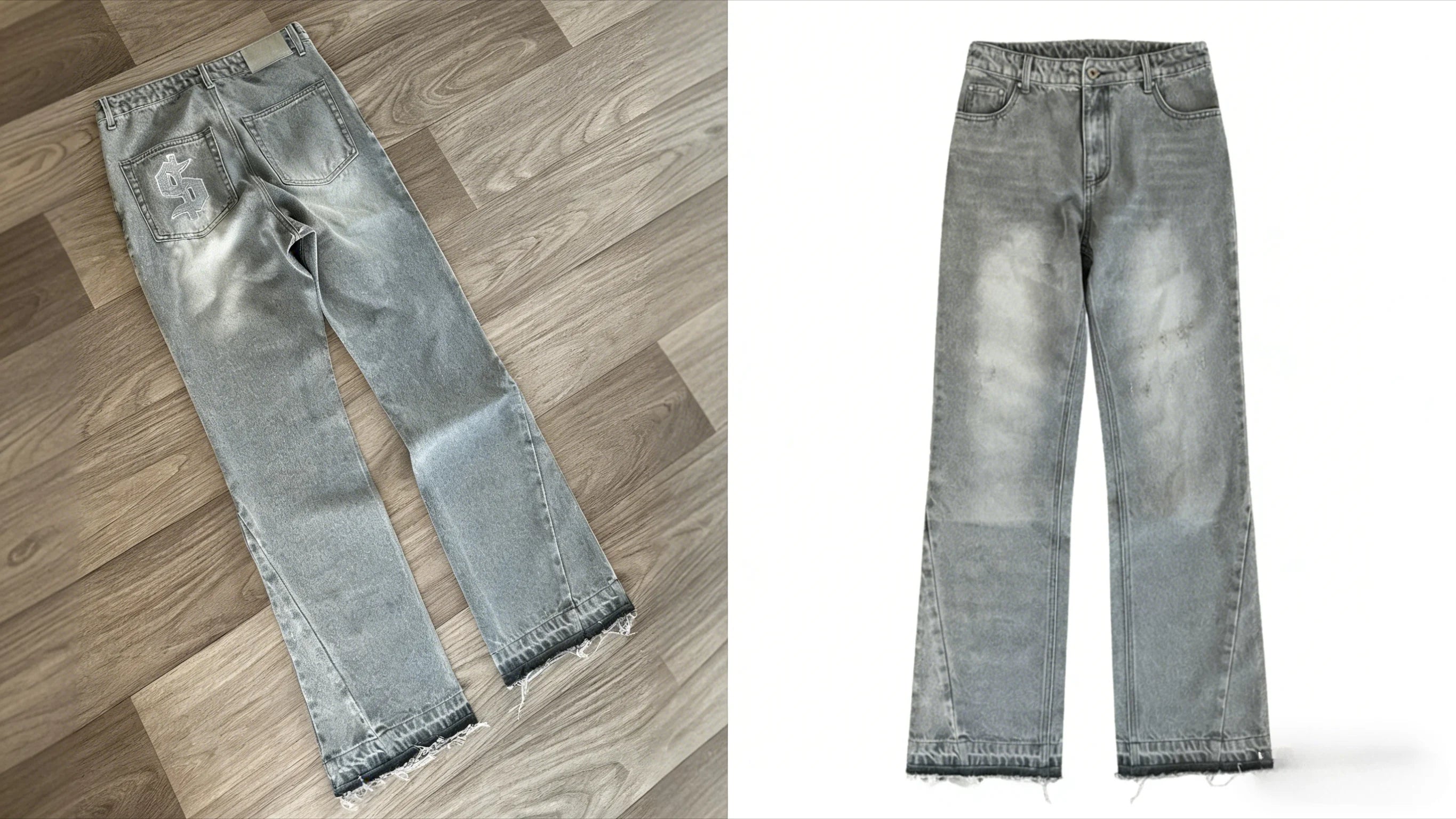 Y2K Black Washed Embroidered High-waisted Oversized Jeans Men European and American Retro Classic Loose Wide-leg Straight Pants