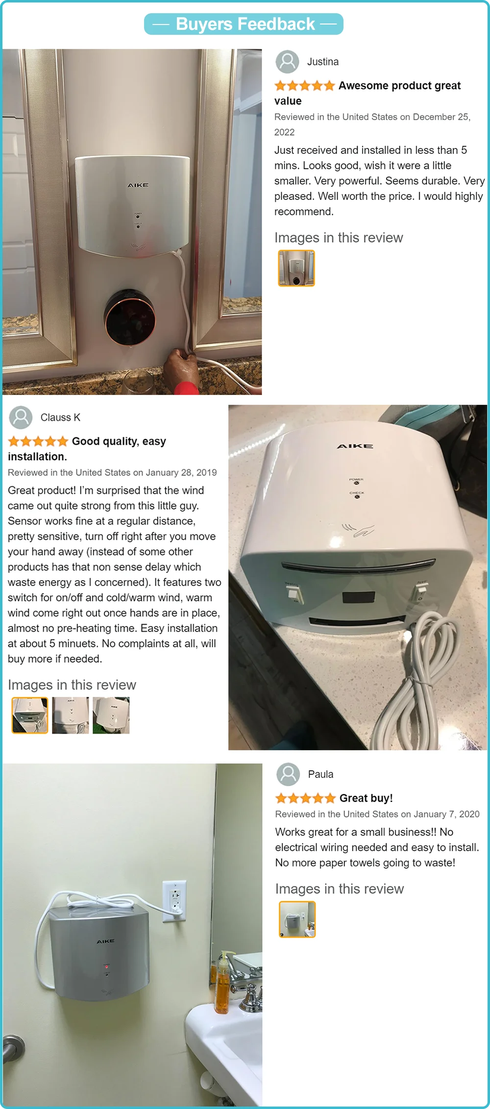 AIKE Bathroom Hands Dryer Wall Mounted Automatic High Speed Hands Dryer Commercial Smart Sensor Hands Drying Machine AK2630S