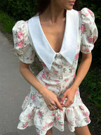 Tossy Printed Lapel Fashion Mini Dress Women's Short Sleeve Patchwork Contrast Elegant Summer Dress 2025 Female Bodycon Dress