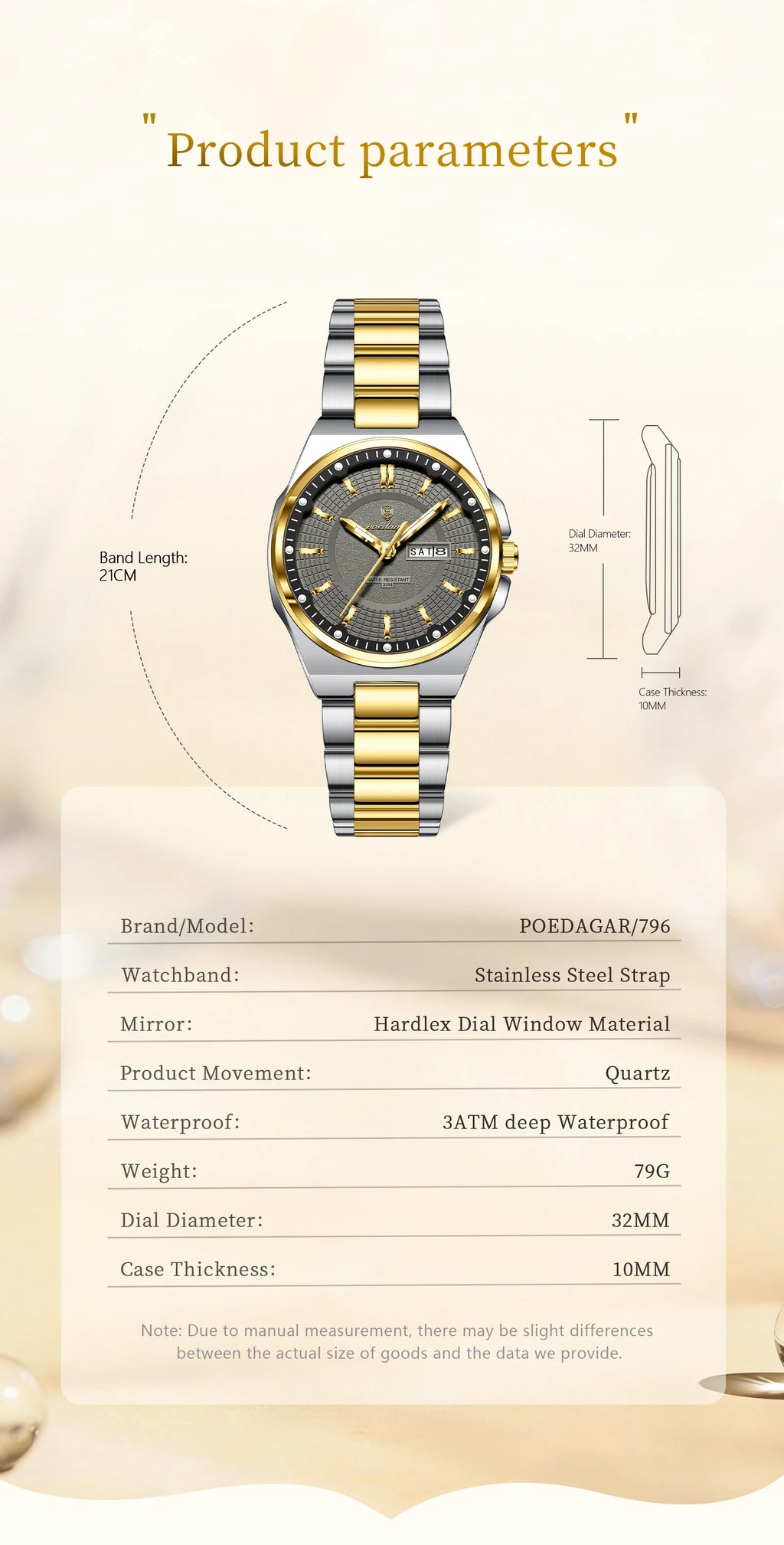 POEDAGAR Fashion Ladies Watch Top Elegant Week Date Woman Clock Quartz Stainless Steel Luminous Waterproof Women's Watches Reloj