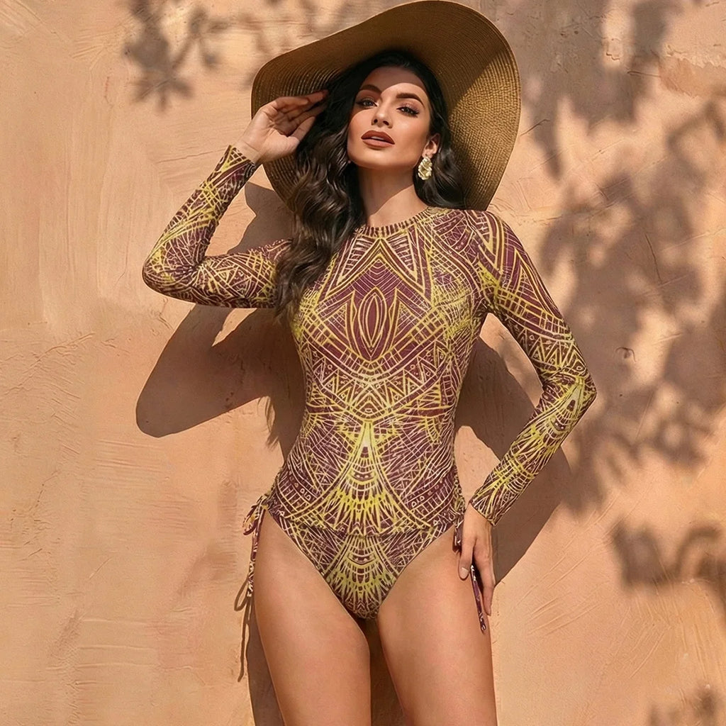 Women's Two Piece Swimwear Long Sleeve Mesh Swimsuit UPF 50+ High Elasticity Padded 2026 New Beach Bathing Suit Beachwear