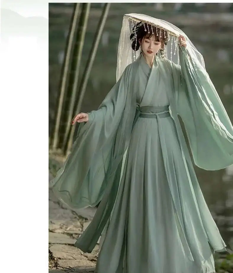 China Traditional Hanfu Women Evening Dresses Elegant Fairy Skirt Loose Big Sleeves Elegant Dress Banquet Dance Clothes Spring