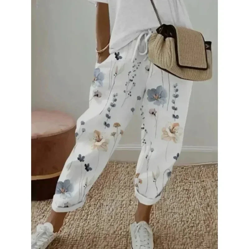 Plus Size 1XL-5XL Women's Fashion Floral Print Straight Elastic Drawstring Pocket Pants Ladise Casual Versatile Pants Image principale du produit