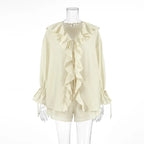 Casual Shorts Two-piece Set For Women Ruffled Loose Tie Top Simple Shorts Set OL Office Lady Summer Female Shorts Suit