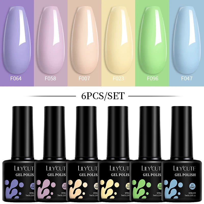 LILYCUTE 7ML 6PCS Neon Gel Nail Polish Set fluorescent Series Color Changing Semi Permanent Soak Off Manicure kit Nail Art Gel
