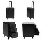 Rolling Makeup Train Case w/Tattoo Armrest Stand,Beauty Trolley Case with 3 Drawers, 4 Universal Wheels, and Combination Lock