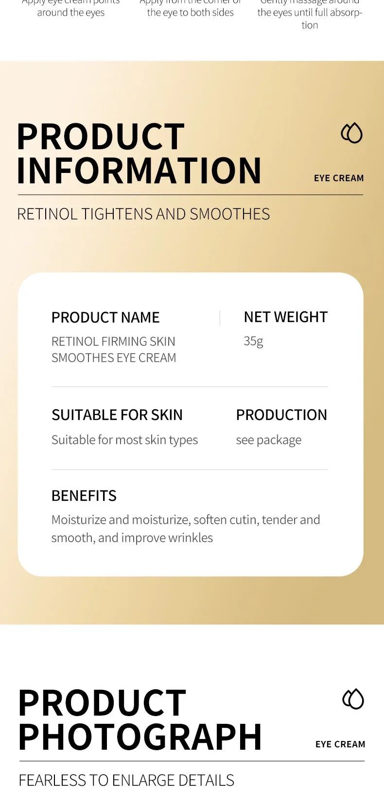 SADOER  Retinol Eye Cream Reduces Dark Circles and Wrinkles Moisturizes and Tightens The Eyes, Eye Cream Korean Eye Care Product