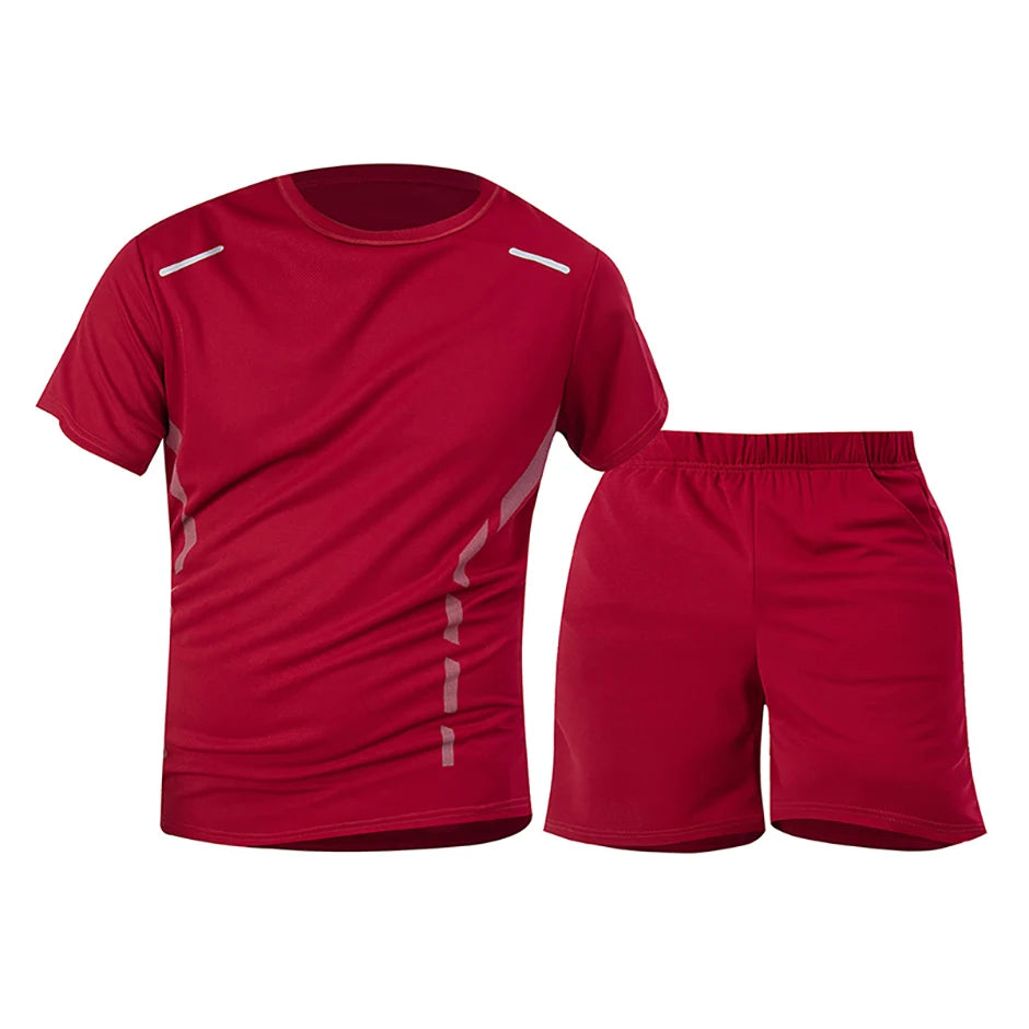 2-Piece Men's Summer Quick drying Sports Suit Loose And Breathable Short Sleeved T-shirt Running And Fitness Black Pocket Shorts