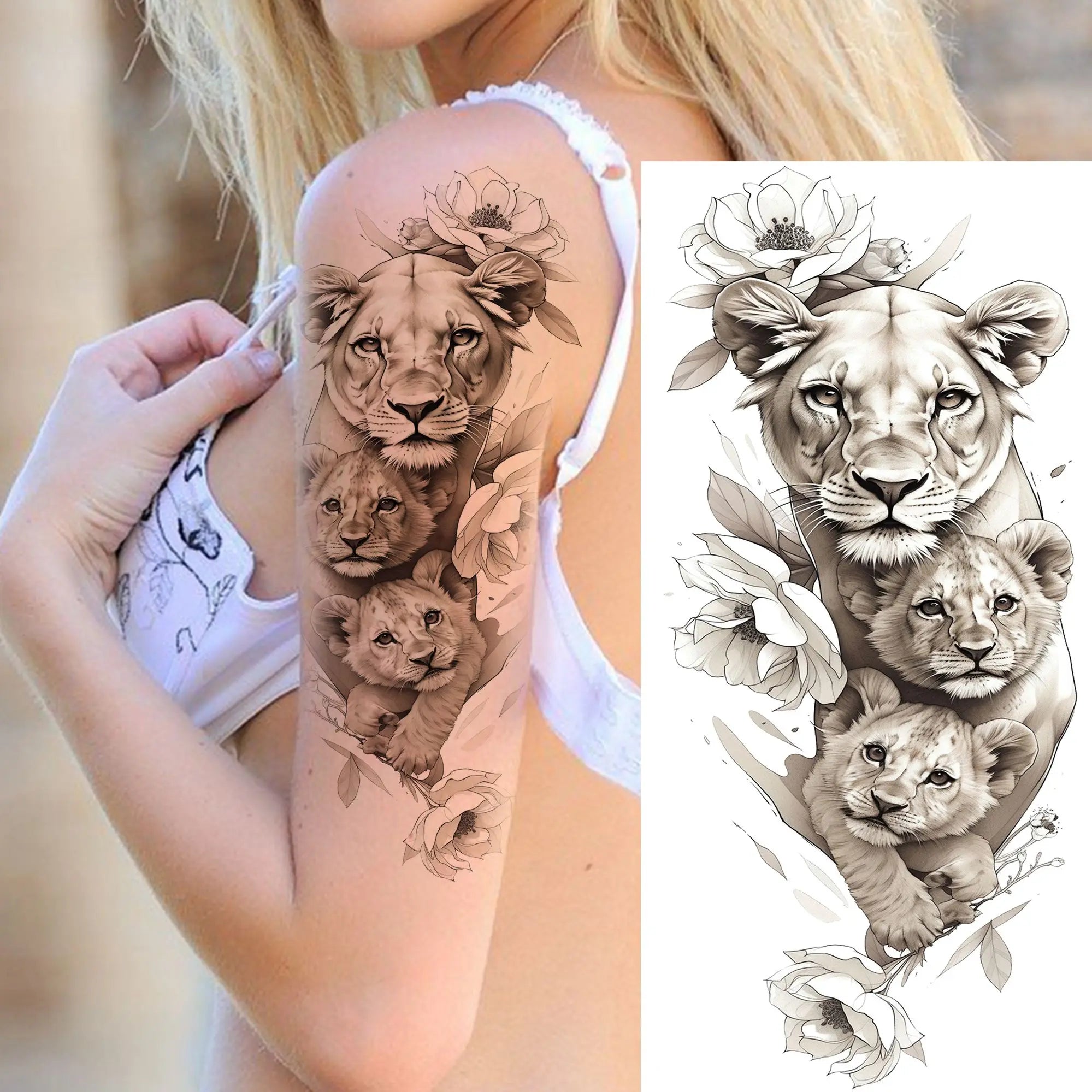 1 Sheet Unique Watercolr Lion Tiger Animals Temporary Tattoos Long Lasting Waterproof Fox Owl Fake Tattoo Sticker Body Art Tatoo