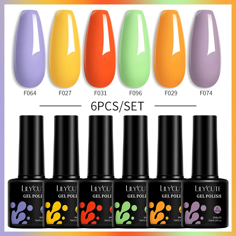 LILYCUTE 7ML 6PCS Neon Gel Nail Polish Set fluorescent Series Color Changing Semi Permanent Soak Off Manicure kit Nail Art Gel