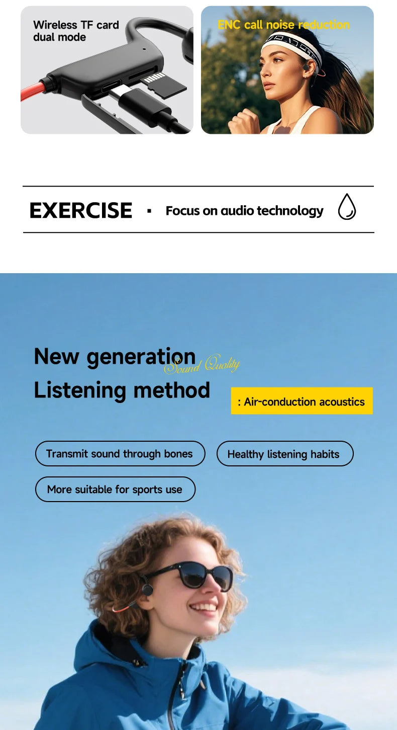 OnePlus Bluetooth Earphones Bone Conduction Headphone Wireless Open Headset Hands-free Waterproof Sports Earphones With Mic