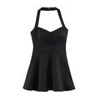 HH Summer Elegant Halter Neck Pleated Solid Elegant Short Dress For Woman Sexy Backless Sleeveless Party Mini Dress Mujer
