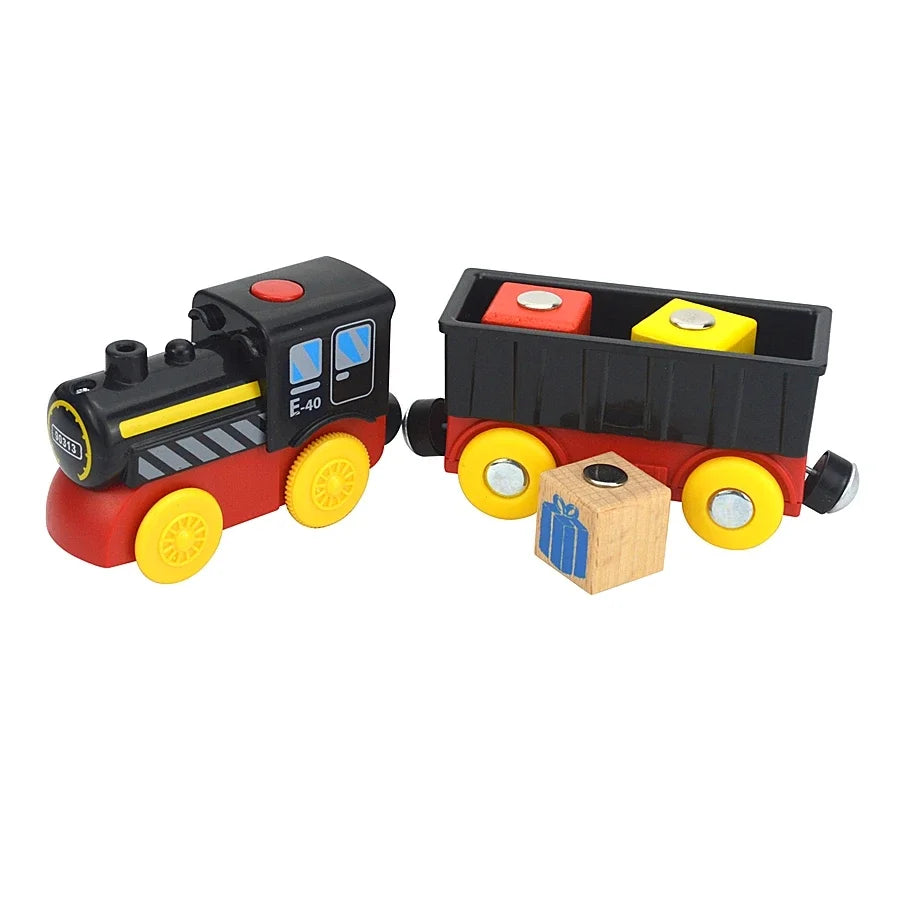 Wooden Locomotive Magnetic Electric Car Train Toys Fit Biro Wooden Diecast Slot Train Track Railway Educational Toys For Kids