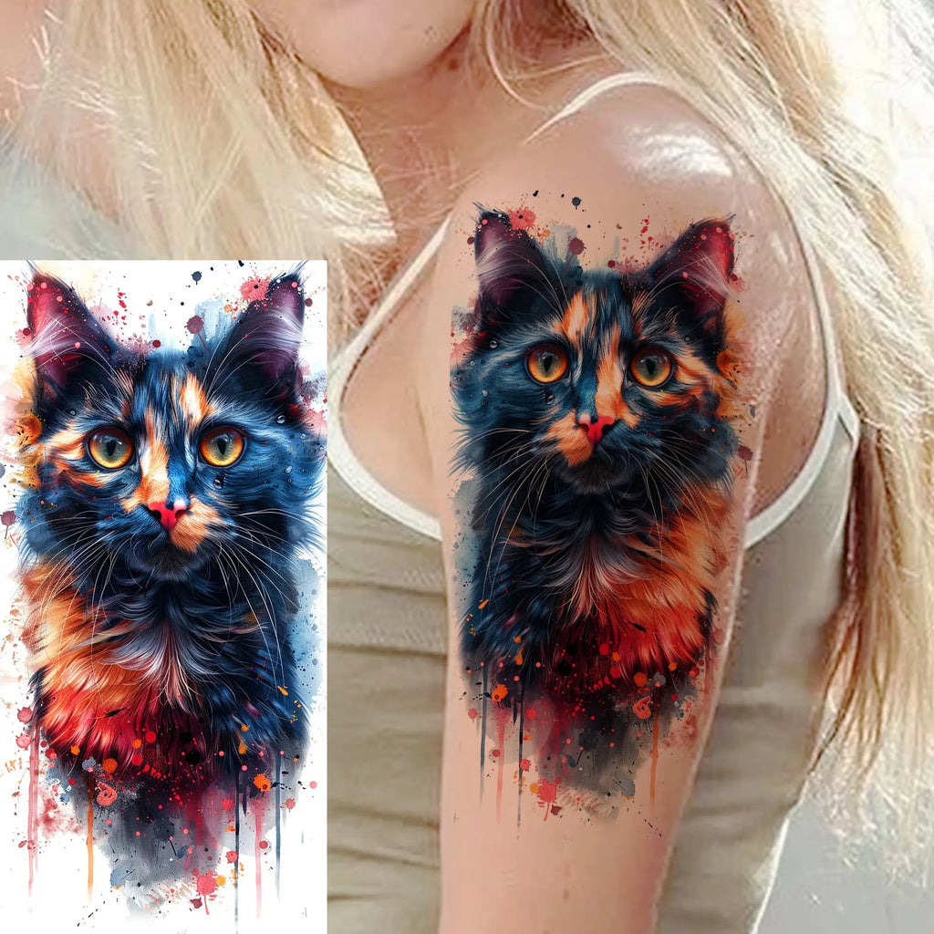1 Sheet Unique Watercolr Lion Tiger Animals Temporary Tattoos Long Lasting Waterproof Fox Owl Fake Tattoo Sticker Body Art Tatoo