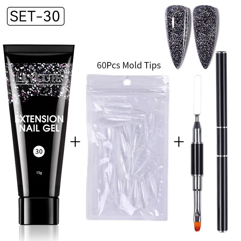 LILYCUTE 15ml Extension Gel Nail Polish Set Quick Nail Prolong With Extend Mold Nail Tips Acrylic Solution Manicure Tools Kit