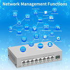 HORACO 2.5GbE Managed Switch 8 Port 2.5GBASE-T Network Switcher 10G SFP+ Slot Uplink Web Managed Hub Internet Splitter Fanless