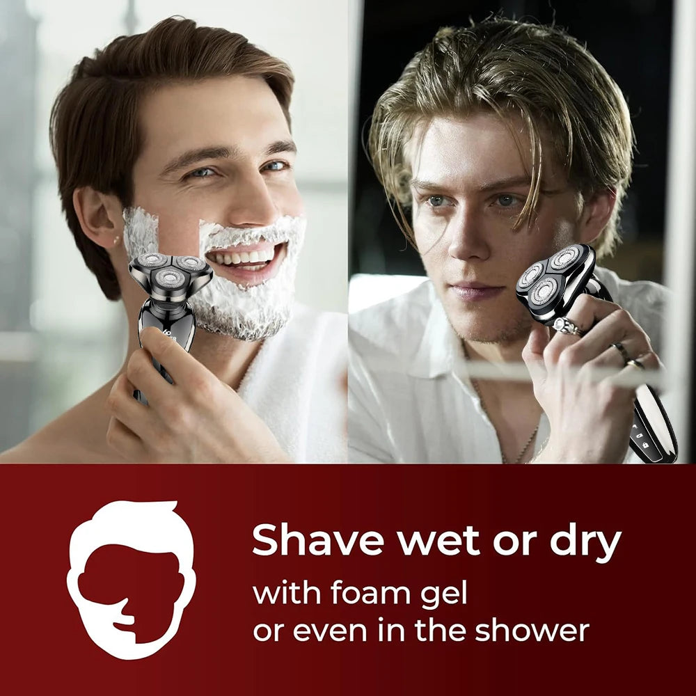 Electric Shaver Set Professional Razor Waterproof Beard Nose Facial Hair Trimmer Rotary 3D Floating Shaving Rechargeable for Men