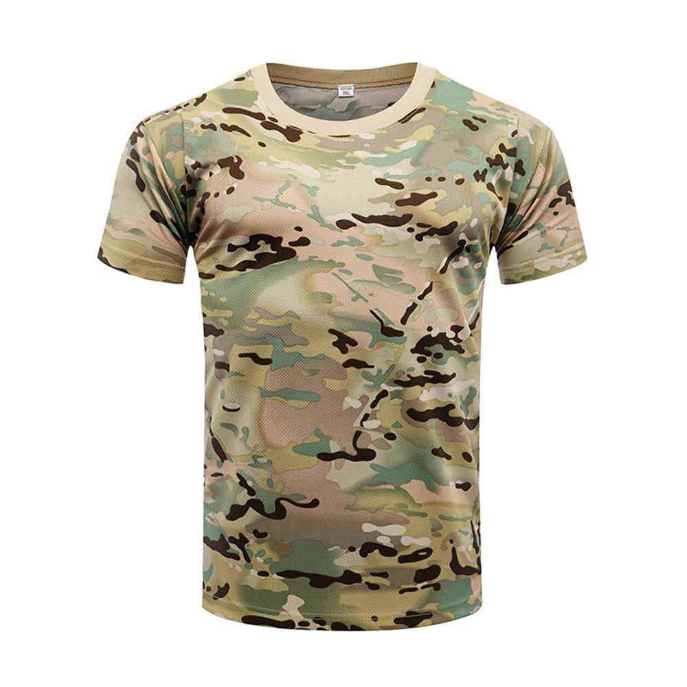Outdoor Sports Men T-Shirts 3D Camouflage Quick Dry O Neck Short Sleeve Tops Shirt Camo Hiking Hunting T Shirt