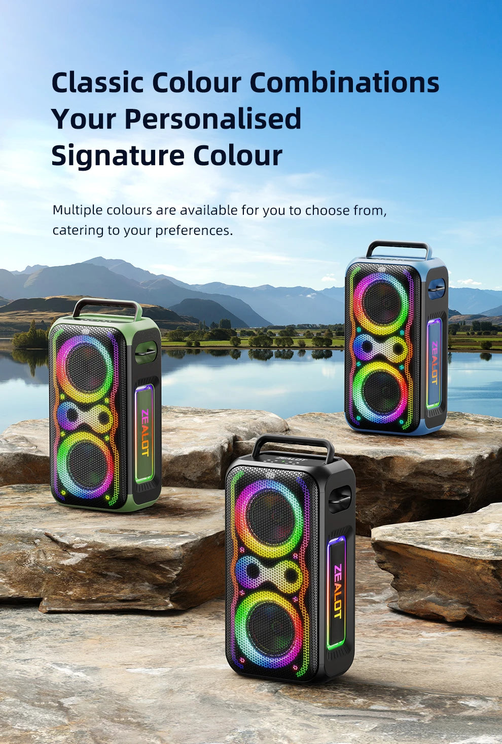 ZEALOT-PT21 200W Wireless Bluetooth Speaker , Portable Outdoor Speakers Loud with Bass Boost, Stereo Pairing, Reverse Charging,