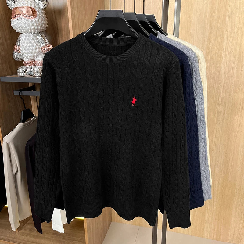 Luxury Men's Brand Spring High Quality Knit Sweater Round Neck Jacquard Embroidery Long Sleeves Pullover Leisure Fashion Men's C
