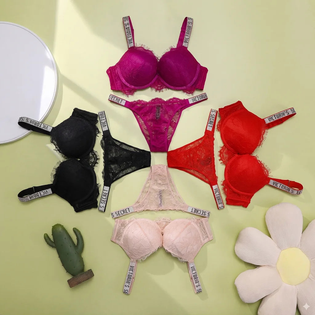 Bra and Panty Set Comfortable push up Shapewear Adjustable Padded Gathered New V Lace Lingerie Set Women's Sexy