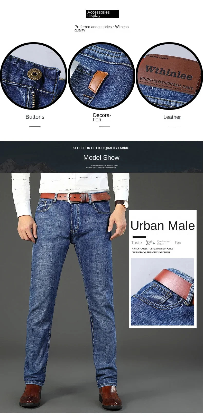 2024  Straight Regular Blue Stretch Denim Trousers Spring Autumn Men Classic Jeans Business Fashion Men's Smart Jeans