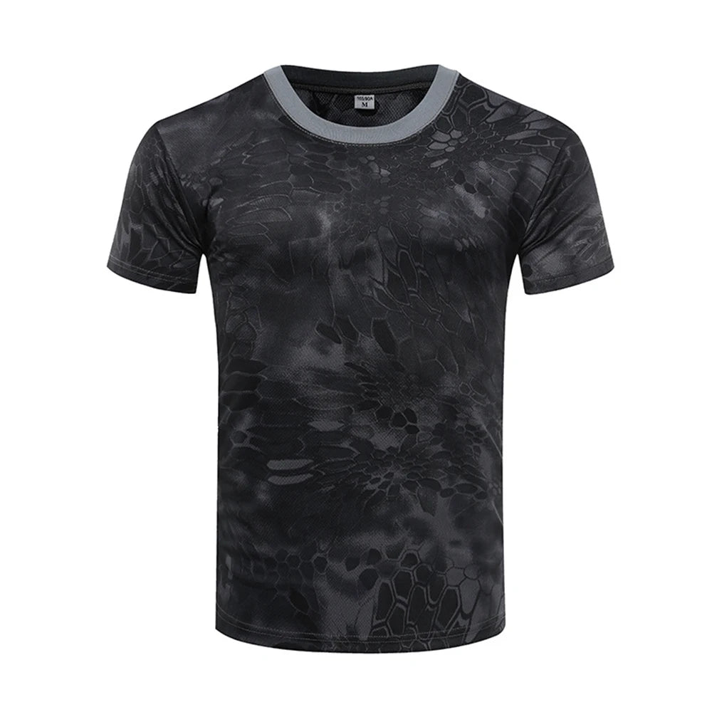 Outdoor Sports Men T-Shirts 3D Camouflage Quick Dry O Neck Short Sleeve Tops Shirt Camo Hiking Hunting T Shirt