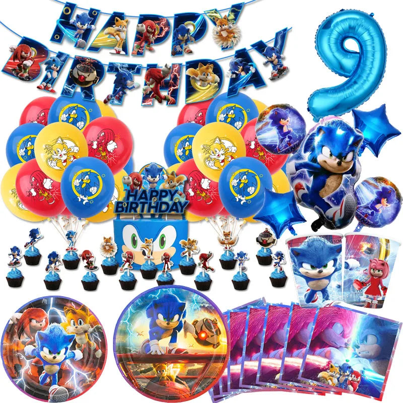 Sonic Birthday Party Decoration Game Hedgehog Balloons  Action Figure Party Paper Plate Towel Cup Tablecloth Toy Kid Gifts Main image
