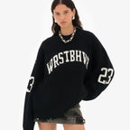 Trendy Loose Letter Jacquard Knitted Pullover Women's 2025 Autumn New Highstreet Gray Black Soft Sweater Hottie Versatile Pieces