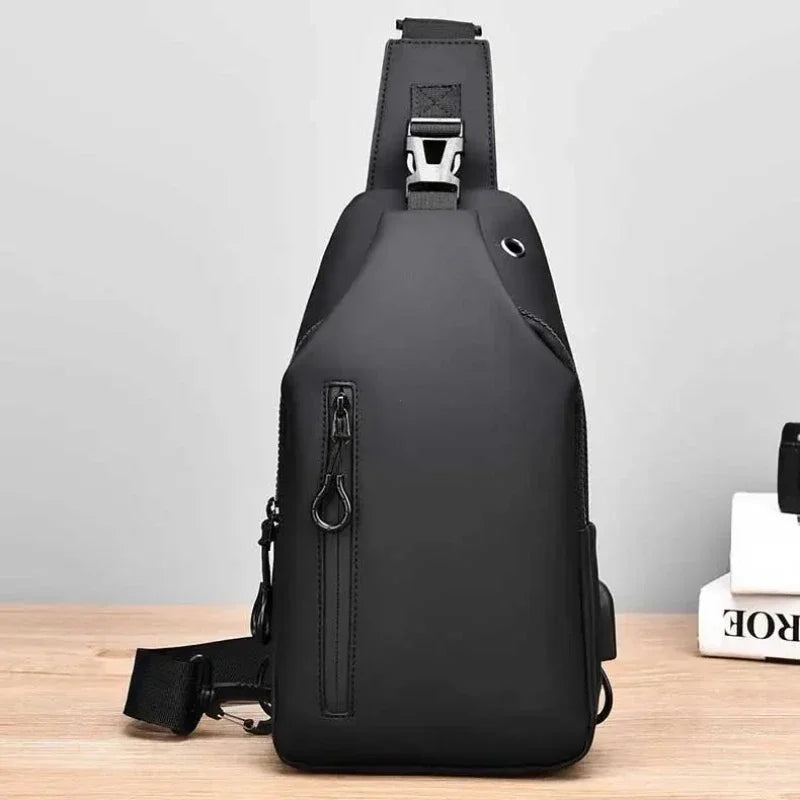 Men Bag Fashion New Solid Color Men Chest Bag Outdoor Casual Fashion One Shoulder Crossbody Bag Nylon USB Charging Shoulder Bags Image principale du produit