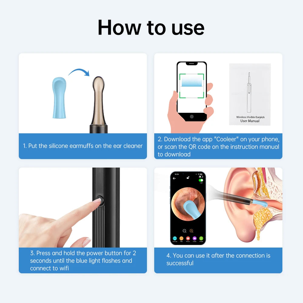 Visual Ear Wax Cleaner with Camera Safe Earwax Removal Endoscope with Camera Luminous Otoscope Ear Cleaning Tools Ear Care