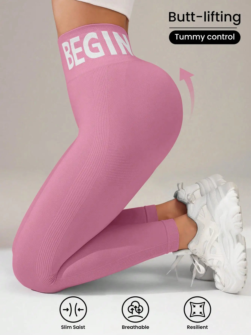 European and American Seamless Yoga Leggings with Waistband Lettering, Butt-Lifting, Quick-Dry Women's Breathable Tights for Pea