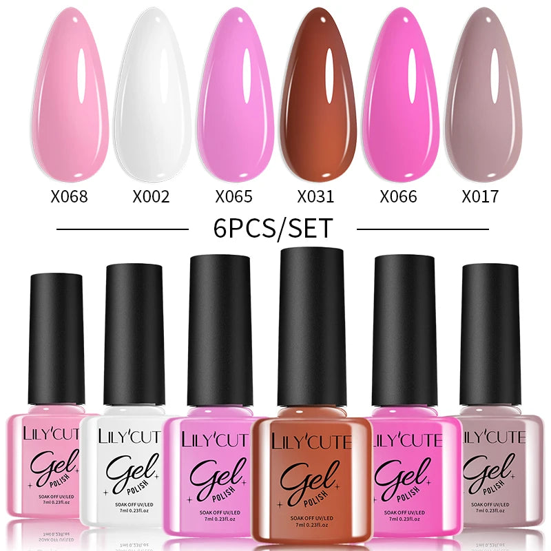 LILYCUTE Nail Gel Polish Set Pink Green Spring DIY Nail Art Design Long Lasting Soak Off UV Gel Manicure Painting Gel Vernis Kit