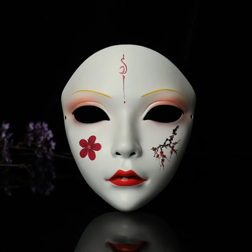 Party Supplies Full Face Cosplay Geisha Mask Flower Dress Up Hanfu Cosplay Mask Masquerade Spooky Japanese Mask Children's